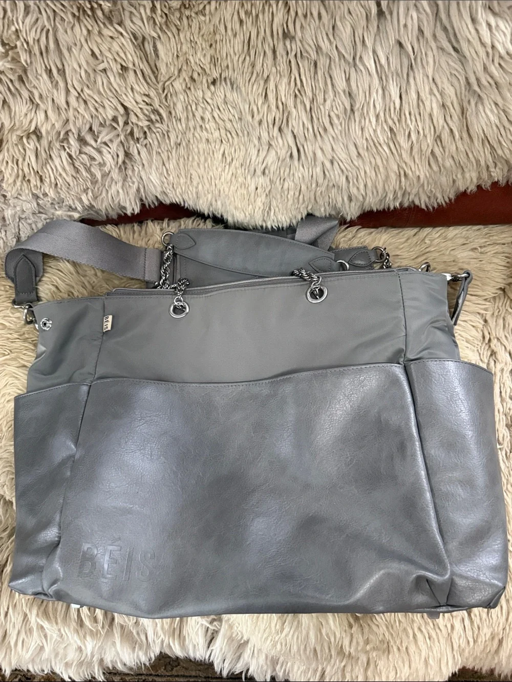 BEIS Gray Convertible Diaper Tote with Chain Detail